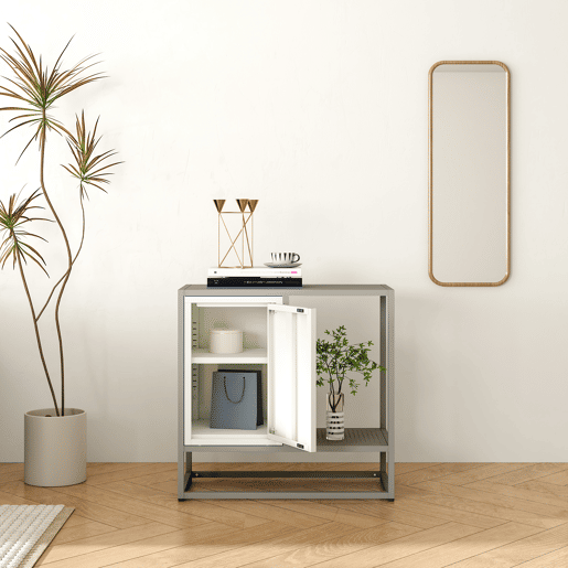 Aparador Burlöv com porta aço 70x72x35 cm cinzentobranco en.casa
