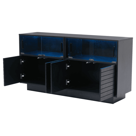 Móvel de arrumação 130x35x68 cm - Com 2 armários, 4 compartimentos, portas de vidro, com luz LED, moderno, com amplo espaço de arrumação