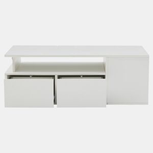 Mesa de centro 100x50x35 cm - Sofá com LED, mesa de café com 2 gavetas, capacidade de carga de 60 kg, branco