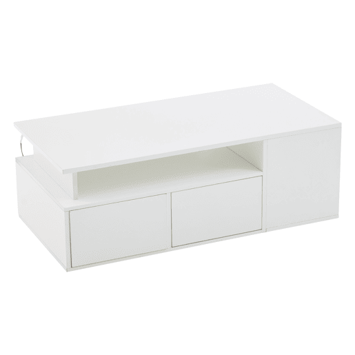 Mesa de centro 100x50x35 cm - Sofá com LED, mesa de café com 2 gavetas, capacidade de carga de 60 kg, branco
