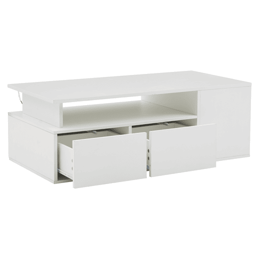 Mesa de centro 100x50x35 cm - Sofá com LED, mesa de café com 2 gavetas, capacidade de carga de 60 kg, branco