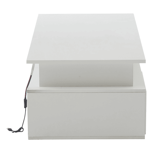Mesa de centro 100x50x35 cm - Sofá com LED, mesa de café com 2 gavetas, capacidade de carga de 60 kg, branco
