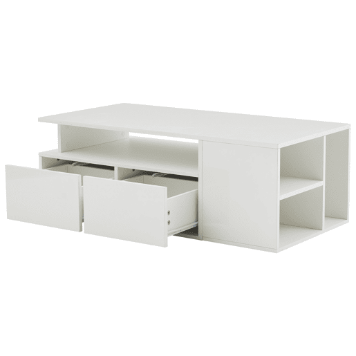 Mesa de centro 100x50x35 cm - Sofá com LED, mesa de café com 2 gavetas, capacidade de carga de 60 kg, branco