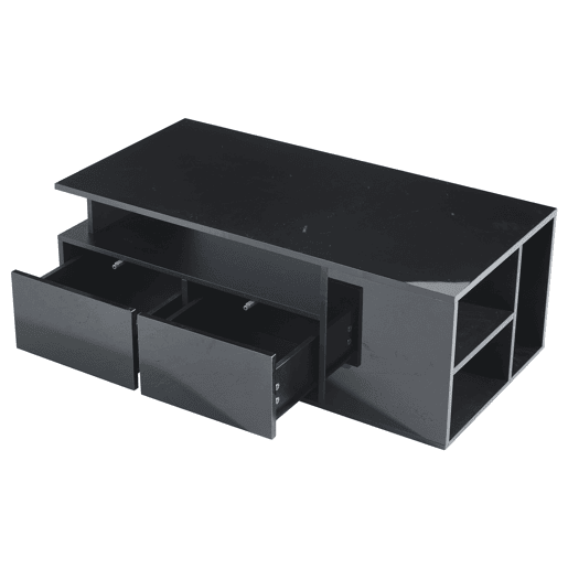 Mesa de centro 100x50x35 cm - Mesa de sala com LED, 2 gavetas, capacidade para 60 kg - Preta