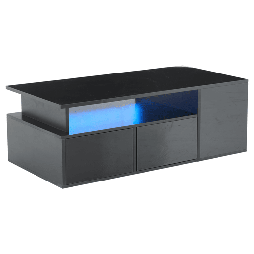 Mesa de centro 100x50x35 cm - Mesa de sala com LED, 2 gavetas, capacidade para 60 kg - Preta