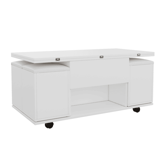 Mesa de centro multifuncional elevável - 2 mesas extensíveis, grande capacidade, moderna, para sala de estar, escritório, sala de jantar, mesa de lazer - Branco + Branco