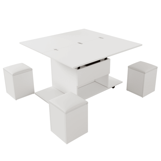 Mesa de centro multifuncional elevável - 2 mesas extensíveis, grande capacidade, moderna, para sala de estar, escritório, sala de jantar, mesa de lazer - Branco + Branco