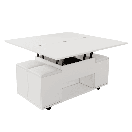 Mesa de centro multifuncional elevável - 2 mesas extensíveis, grande capacidade, moderna, para sala de estar, escritório, sala de jantar, mesa de lazer - Branco + Branco