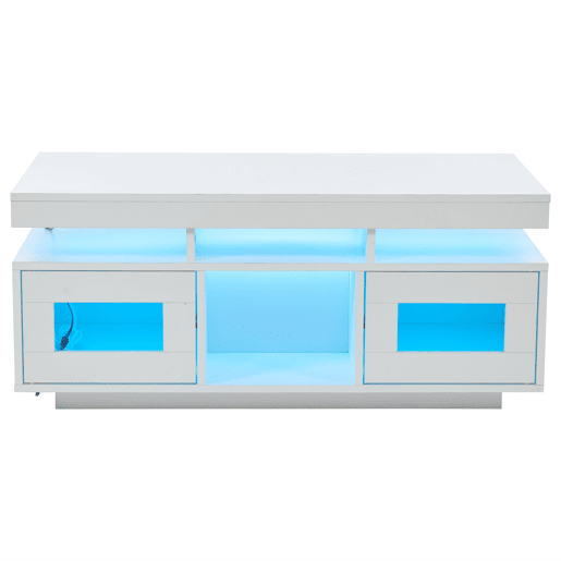 Mesa de centro 100x50x43 cm - com luzes LED controláveis por app, mesa de sala com armário, mesa de sofá com porta de carregamento e tomada elétrica - branca Mesa de centro 100x50x43 cm - com luzes LED controláveis por app, mesa de sala com armário, mesa de sofá com porta de carregamento e tomada elétrica - branca