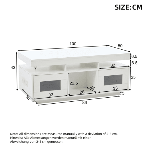 Mesa de centro 100x50x43 cm - com luzes LED controláveis por app, mesa de sala com armário, mesa de sofá com porta de carregamento e tomada elétrica - branca Mesa de centro 100x50x43 cm - com luzes LED controláveis por app, mesa de sala com armário, mesa de sofá com porta de carregamento e tomada elétrica - branca