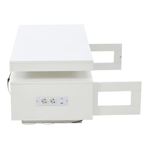 Mesa de centro 100x50x43 cm - com luzes LED controláveis por app, mesa de sala com armário, mesa de sofá com porta de carregamento e tomada elétrica - branca Mesa de centro 100x50x43 cm - com luzes LED controláveis por app, mesa de sala com armário, mesa de sofá com porta de carregamento e tomada elétrica - branca