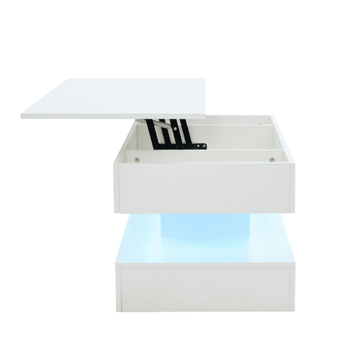 Mesa de centro 100x50x42 cm - Com iluminação LED e arrumação oculta - Branco