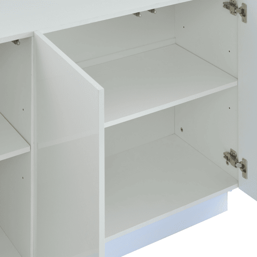 Aparador 120x40x75 cm - Aberto e fechado, com luz LED na base - Branco