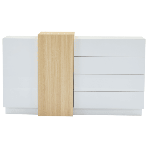 Aparador branco alto brilho - Armário moderno para sala de jantar com arrumação - Cor madeira
