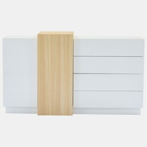 Aparador branco alto brilho - Armário moderno para sala de jantar com arrumação - Cor madeira