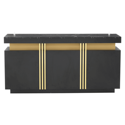 Móvel auxiliar 140x38x70 cm - 3 portas, divisórias ajustáveis, para cozinha, sala, sala de jantar, corredor - Preto e dourado