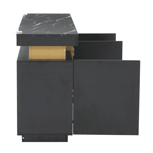 Móvel auxiliar 140x38x70 cm - 3 portas, divisórias ajustáveis, para cozinha, sala, sala de jantar, corredor - Preto e dourado