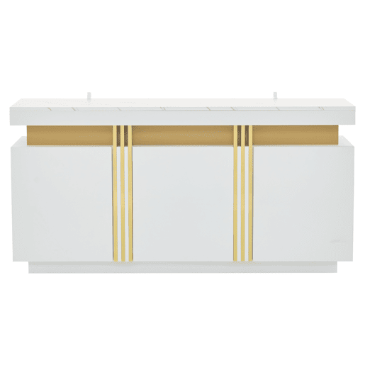 Móvel auxiliar 140x38x70 cm - 3 portas, com compartimentos ajustáveis e costuras platina - Branco