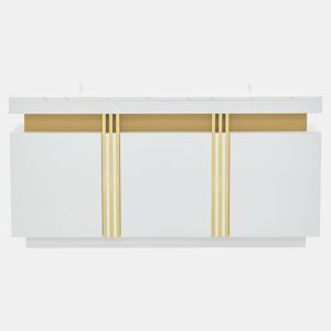 Móvel auxiliar 140x38x70 cm - 3 portas, com compartimentos ajustáveis e costuras platina - Branco
