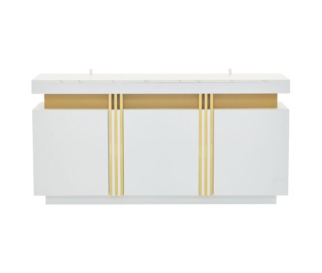 Mueble auxiliar 140x38x70 cm - 3 puertas, con compartimentos ajustables y costuras platino - blanco