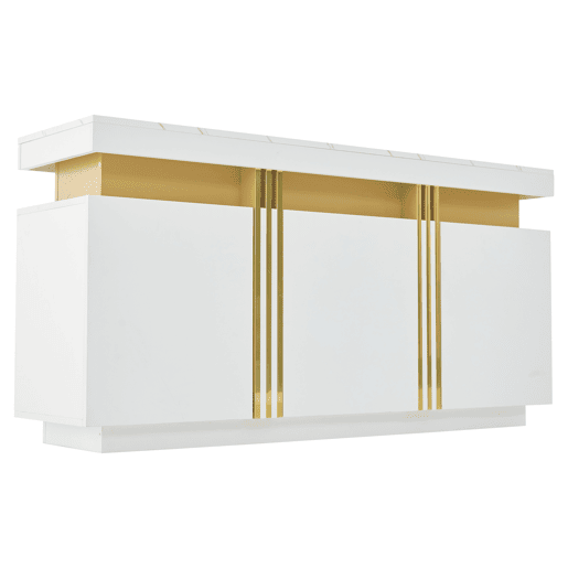 Móvel auxiliar 140x38x70 cm - 3 portas, com compartimentos ajustáveis e costuras platina - Branco