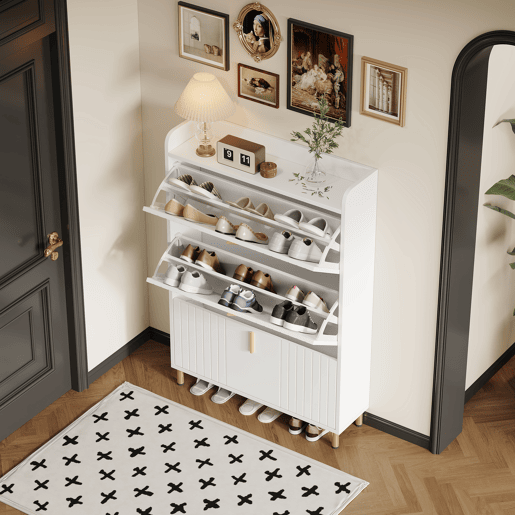 Sapateira estreita 80x23,5x123,5 cm - 3 portas, 6 compartimentos, ajustável, com dispositivo anti-capotamento - Branco Sapateira estreita 80x23,5x123,5 cm - 3 portas, 6 compartimentos, ajustável, com dispositivo anti-capotamento - Branco