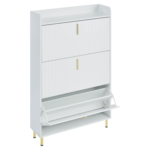 Sapateira estreita 80x23,5x123,5 cm - 3 portas, 6 compartimentos, ajustável, com dispositivo anti-capotamento - Branco Sapateira estreita 80x23,5x123,5 cm - 3 portas, 6 compartimentos, ajustável, com dispositivo anti-capotamento - Branco