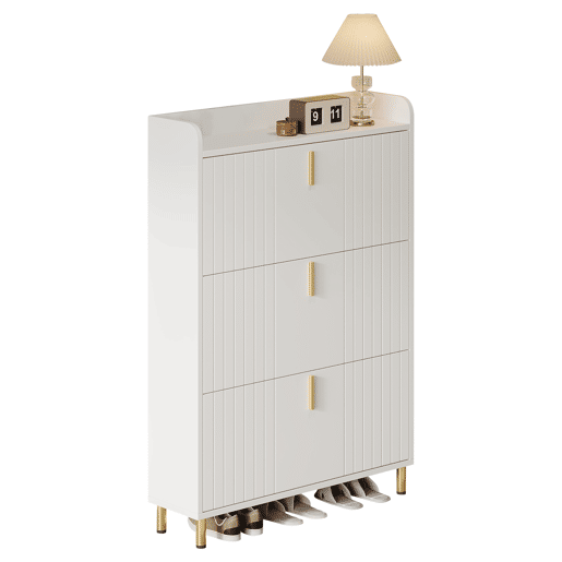 Sapateira estreita 80x23,5x123,5 cm - 3 portas, 6 compartimentos, ajustável, com dispositivo anti-capotamento - Branco Sapateira estreita 80x23,5x123,5 cm - 3 portas, 6 compartimentos, ajustável, com dispositivo anti-capotamento - Branco