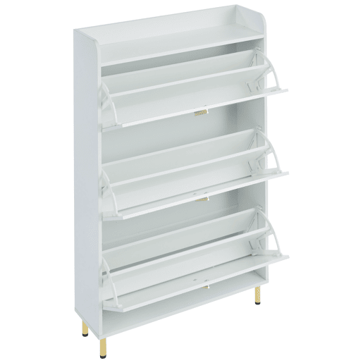 Sapateira estreita 80x23,5x123,5 cm - 3 portas, 6 compartimentos, ajustável, com dispositivo anti-capotamento - Branco Sapateira estreita 80x23,5x123,5 cm - 3 portas, 6 compartimentos, ajustável, com dispositivo anti-capotamento - Branco