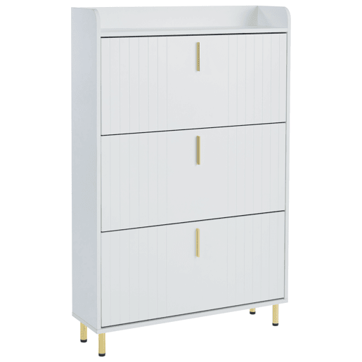 Sapateira estreita 80x23,5x123,5 cm - 3 portas, 6 compartimentos, ajustável, com dispositivo anti-capotamento - Branco Sapateira estreita 80x23,5x123,5 cm - 3 portas, 6 compartimentos, ajustável, com dispositivo anti-capotamento - Branco