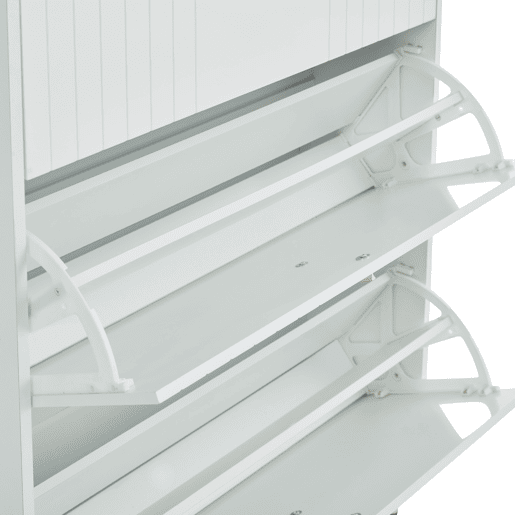 Sapateira estreita 80x23,5x123,5 cm - 3 portas, 6 compartimentos, ajustável, com dispositivo anti-capotamento - Branco Sapateira estreita 80x23,5x123,5 cm - 3 portas, 6 compartimentos, ajustável, com dispositivo anti-capotamento - Branco