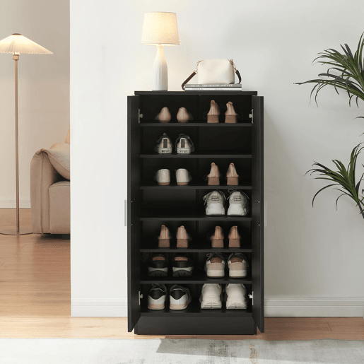 Sapateira Notribontaa 2 portas 7 prateleiras 108x55x35 cm Preto en.casa