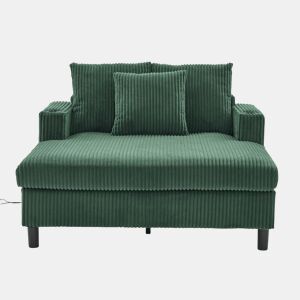 Poltrona chaise longue grande - Com apoio para bebidas, portas USB, iluminação LED ambiente - Verde