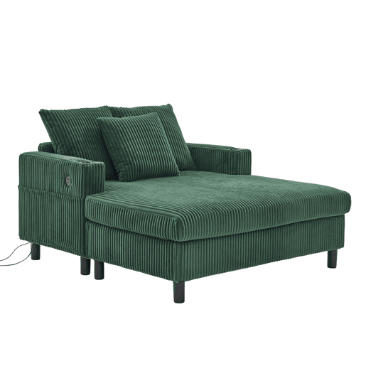 Poltrona chaise longue grande - Com apoio para bebidas, portas USB, iluminação LED ambiente - Verde