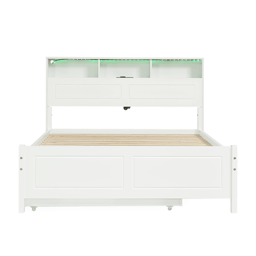 Cama de casal 120x200&90x190cm - Cama plana, cama familiar, com fitas de luz ambiente, porta de carregamento integrada, cama extraível, arrumação na cabeceira - Branco Cama de casal 120x200&90x190cm - Cama plana, cama familiar, com fitas de luz ambiente, porta de carregamento integrada, cama extraível, arrumação na cabeceira - Branco