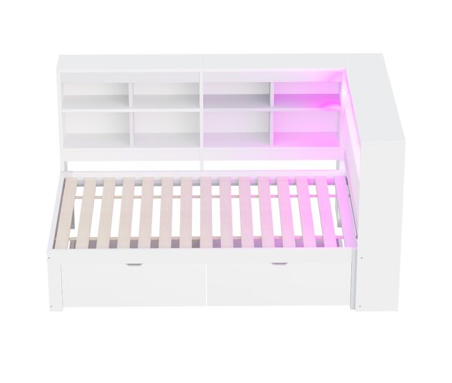 Sofá cama 90x200 cm - con almacenamiento, cama con usb y enchufe, con estantes y bandejas, mucha capacidad, cama multifuncional de madera - blanco