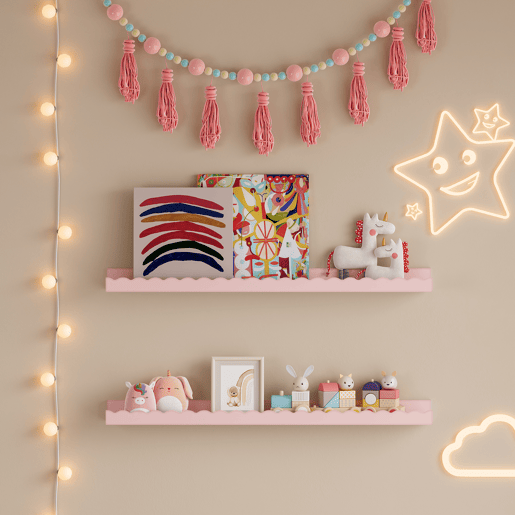 Conjunto de 2 prateleiras de parede para crianças Vestnes MDF 60x10x5cm Rosa en.casa