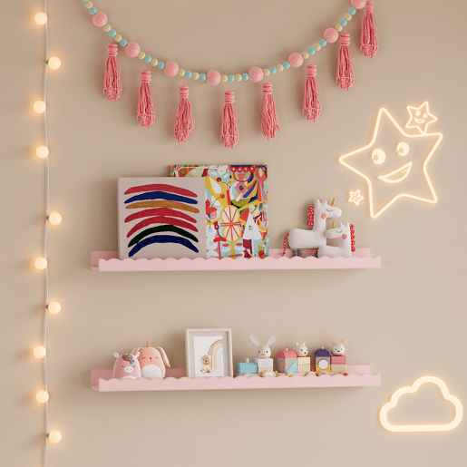 Conjunto de 2 prateleiras de parede para crianças Vestnes MDF 60x10x5cm Rosa en.casa