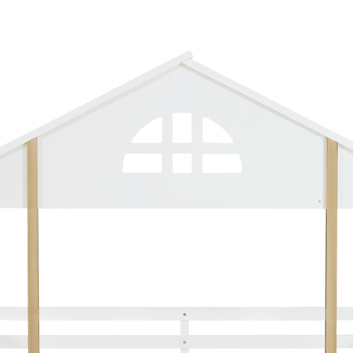 Beliche infantil 90x200 cm - com janelas, escorregador, escada angular e grades de segurança - Branco+Natural