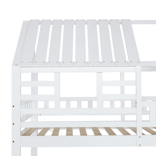 Beliche 90x200 - Casa com escada e escorregador, escada com arrumação, janela e teto, corrimão de segurança, gaveta - Branco