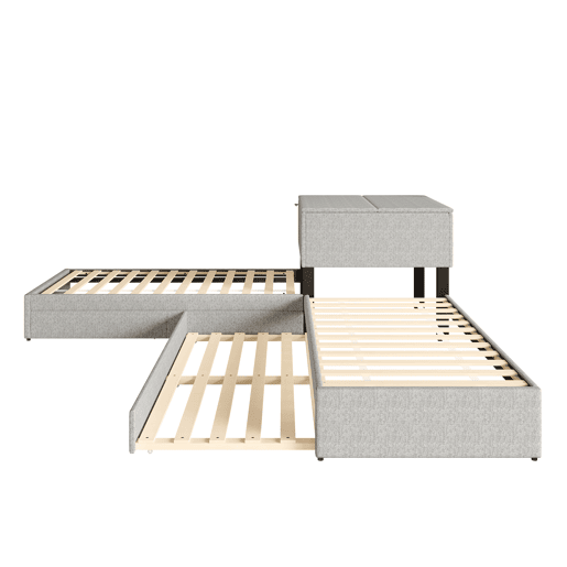 Cama de canto 90x200 - cama individual com gaveta, arrumação, gaveta e armário - cinzento