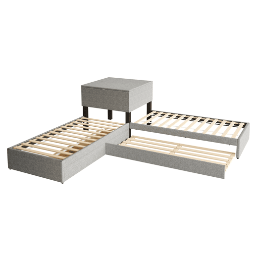 Cama de canto 90x200 - cama individual com gaveta, arrumação, gaveta e armário - cinzento