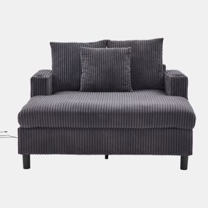 Poltrona chaise longue grande - Com porta-copos laterais, portas USB, iluminação LED ambiente - Cinza escuro