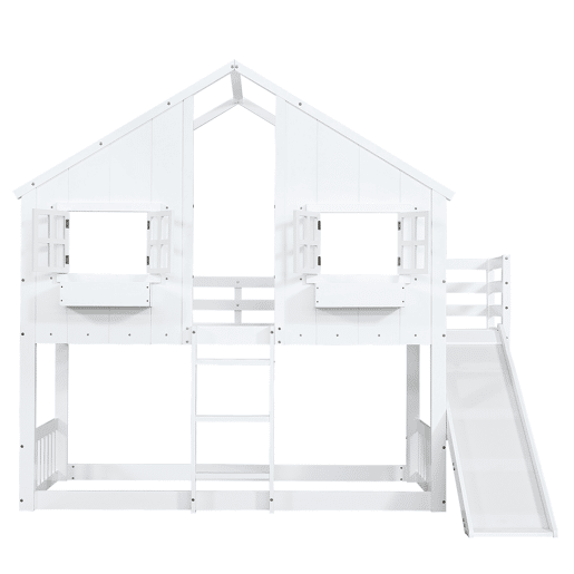 Beliche 90x200 cm - com escorregador, teto e janela, com proteção anticaída e escada de 3 degraus - branco