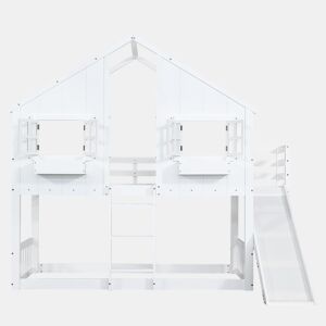 Beliche 90x200 cm - com escorregador, teto e janela, com proteção anticaída e escada de 3 degraus - branco