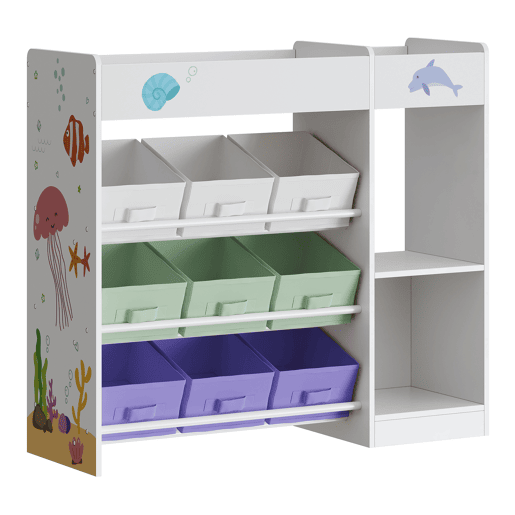 Estante para crianças Farusa com 9 caixas dobráveis 80x90x30 cm motivo Aqua Dream en.casa