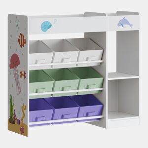 Estante para crianças Farusa com 9 caixas dobráveis 80x90x30 cm motivo Aqua Dream en.casa