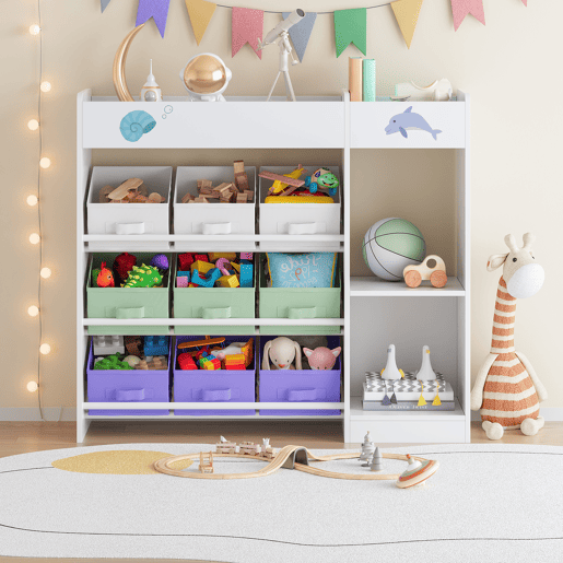 Estante para crianças Farusa com 9 caixas dobráveis 80x90x30 cm motivo Aqua Dream en.casa