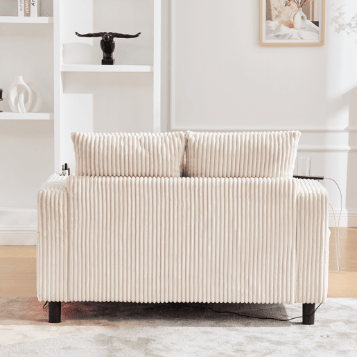 Poltrona chaise longue grande - macia com porta-copos laterais, portas USB, iluminação LED integrada - Bege