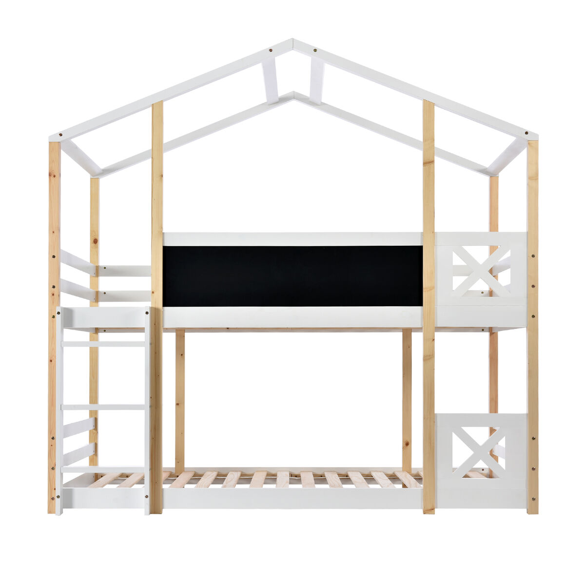 Cama infantil 90x200 cm - cama tipo árbol con escalera y 2x somier - natural y blanco